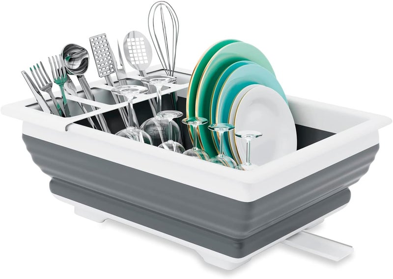 THANSTAR Collapsible Dish Drainer Portable Dinnerware Drainer Organizer for Kitchen RV Campers Travel Trailer Space Saving Kitchen Storage Tray - Image 1